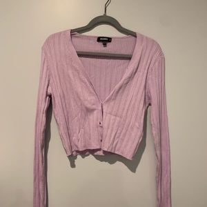 Lavender Ribbed Knit Cardigan